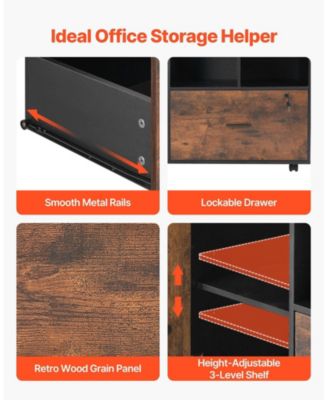 Wood File Cabinet, Mobile Lateral Filing Cabinet with Adjustable Shelves