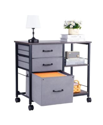 Metal File Cabinet, 3 Fabric Drawers, Wooden Vertical Filing Storage