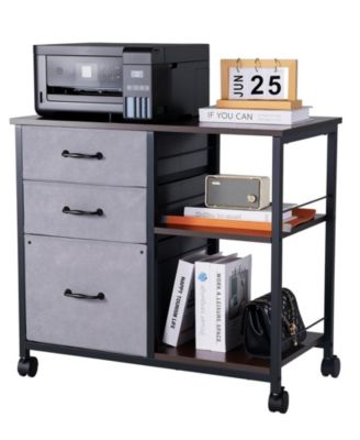 Metal File Cabinet, 3 Fabric Drawers, Wooden Vertical Filing Storage