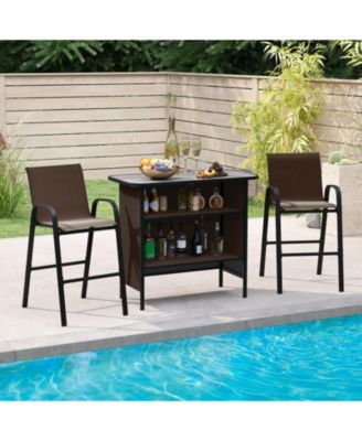 3-Piece Outdoor Bar Set with Fabric Chairs, Footrest, and 2-Tier Shelf