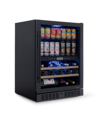 24" Dual Zone Fridge – Holds 24 Wine Bottles & 100 Cans, Quiet Cooling, Charcoal Filter, Door Alarm, Black Stainless Steel.