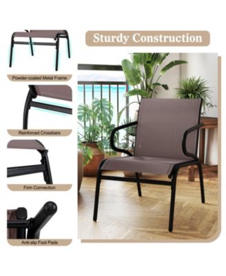 Modern Outdoor Patio Chairs Set of 2 with Breathable Fabric and Metal Frame