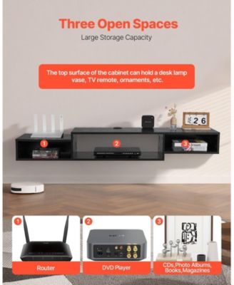 Floating TV Stand, 59inch Wall Mount, with Power Outlet and Cable Hole