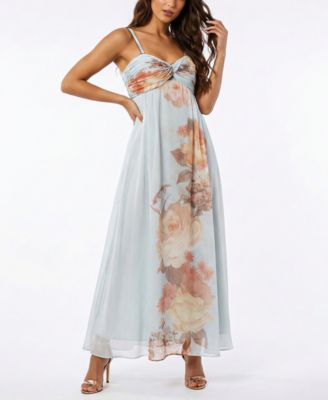 Women's Twist-Front Floral Empire Waist Sweetheart Neck Pull-On Dress