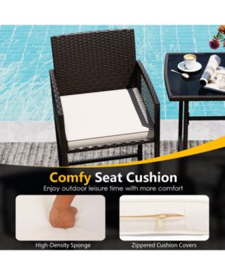 3-Piece Wicker Outdoor Bar Set with Tempered Glass Table and Cushioned Armchairs