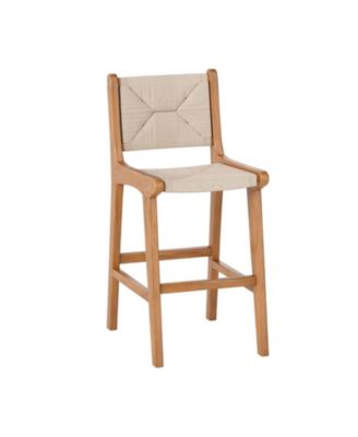 Woven Paper Rope Counter Height Outdoor Bar Stool with Teak Wood Frame