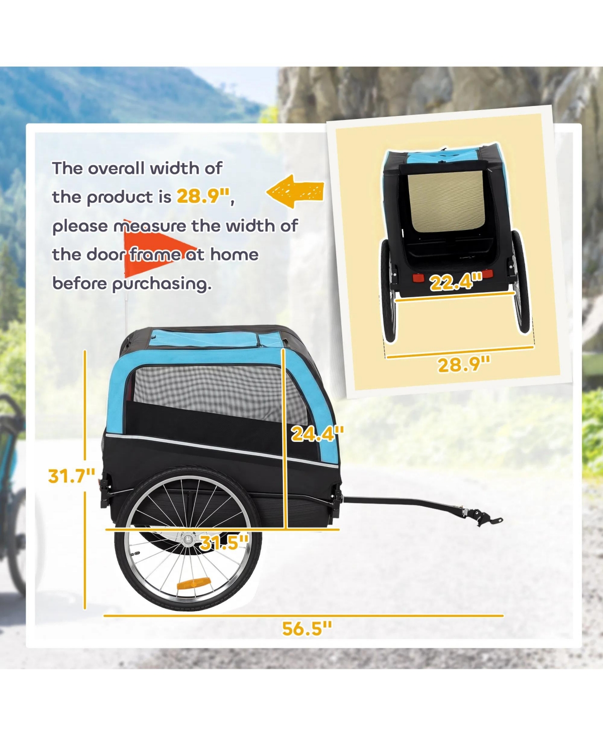 Zeus and Ruta Cat Bike Trailer with 20 Air Tires Quick Release Wheels Reflectors Flag Spacious Design Easy Setup