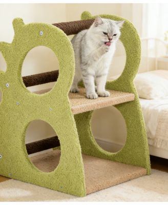 Zeus and Ruta Modern 2 Tier Cat Tree with Rotatable Sisal Ball Stylish Scratching Post Tower for Indoor Cats