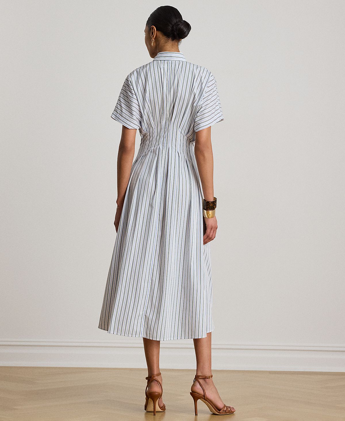 Lauren Ralph Lauren Women's Point Collar Striped Pleated Broadcloth Shirt-Dress view 4 — MAYCSS fashion products
