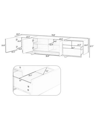 Modern Rectangular TV Stand for TVs Up to 80'', Entertainment Center with High Gloss UV Surface and Storage for Living Room