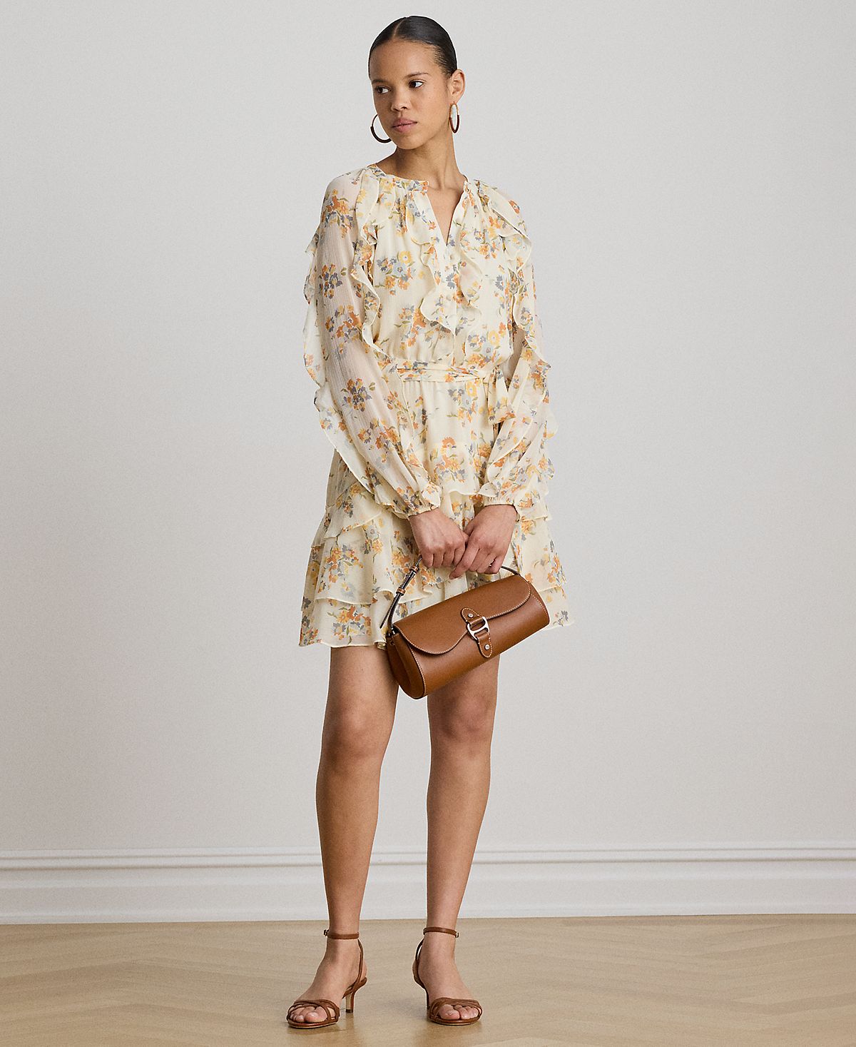 Lauren Ralph Lauren Women's Band Collar Floral Ruffle-Trim Tiered Dress view 2 — MAYCSS fashion products