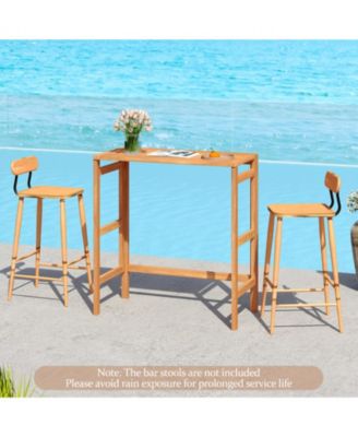 Foldable Acacia Wood Outdoor Bar Table with Slatted Top and Footrest