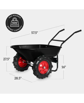 Heavy Duty Dual-Wheel Wheelbarrow Garden Cart w/Built in Stand, 500lb Capacity, Extra Large Wheels