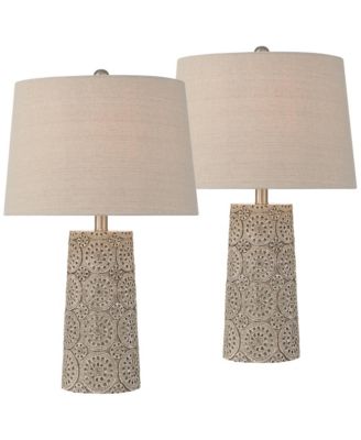Lavinia 24 1/2"H Carved Stone Motif Table Lamp Set of 2 with Dimmer