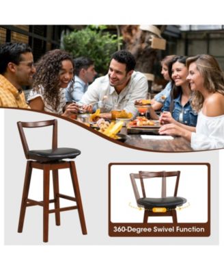 Swivel PU Leather Bar Stool with Backrest and Cushioned Seat