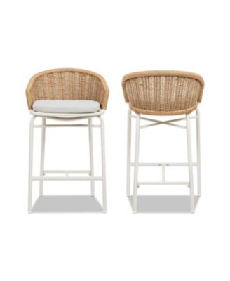 Santorini 28" Wicker Back Outdoor Bar Stool with Cushion, Patio Bar Chair Set of 2