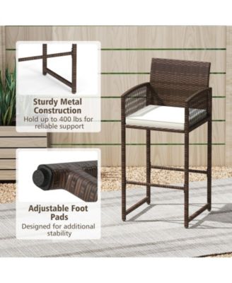 Outdoor PE Wicker Bar Stools Set of 2 with Cushions
