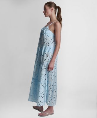 Women's Tiered Eyelet Maxi Dress Swim Cover-Up