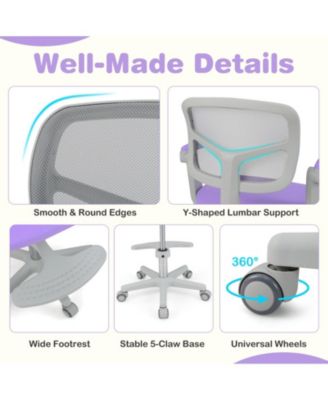 Adjustable Children Desk Chair with Y-Shaped Lumbar Support and Footrest