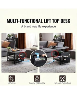Lift Top Coffee Table, 35.3 in Round, with Extra Storage for Living Room