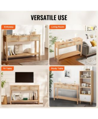 Rattan Console Table, 3 Storage Drawers, for Entryway, Living Room