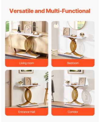 Narrow Console Sofa Table, 39.4 in, Behind Couch Table with Metal Frame