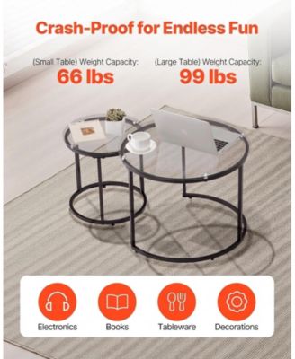 Nesting Coffee Table Set of 2, 23.6" Round Glass Tables for Small Spaces