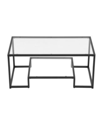 Coffee Table, Tempered Glass Center Table, 2-Tier with Open Storage for Living Room