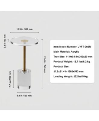 Clear Acrylic End Table, Round Side Table with Solid Base, 11.9 x 11.9 Inch