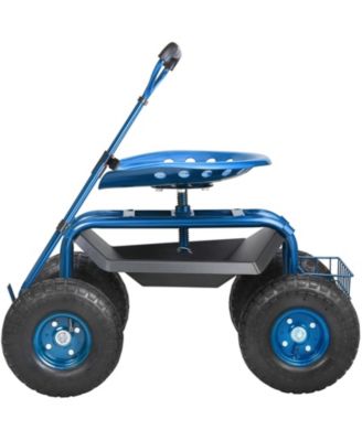 Rolling Garden Workseat with 360-Degree Swivel Seat and Adjustable Handle for Yard Use