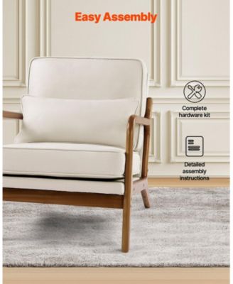 Accent Chair, Mid Century Modern Armchair, Solid Wood Frame, Linen Fabric