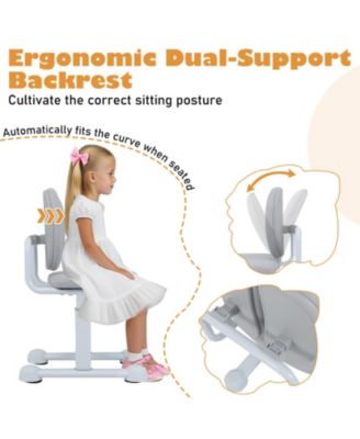 Padded Children Study Chair with Double Back Support and Adjustable Height