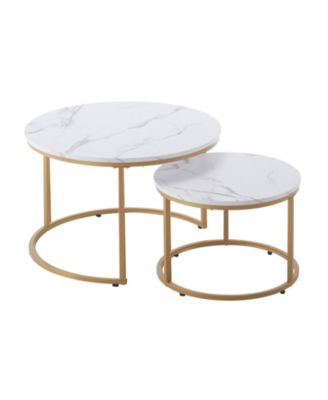 Nesting Coffee Table Set of 2, 27.6" Round Vintage Tables for Small Spaces