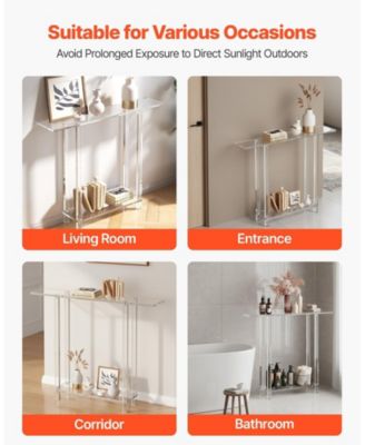 Acrylic Console Table, 2-Tiers Narrow Side Desk with Storage for Living Room