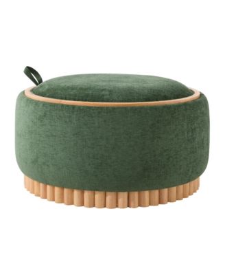 29" Round Storage Ottoman - Modern Coffee Table with Reversible Lid, Wood Frame, Chenille Fabric Footrest for Living Room