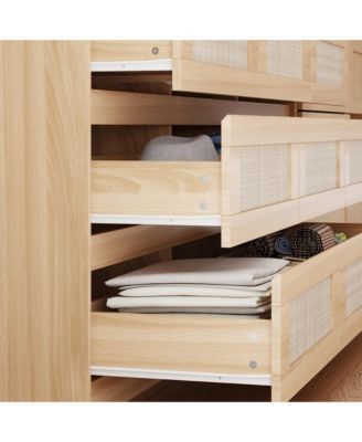 9-Drawer Rattan Bedroom Dresser, Modern Chest with Deep Drawers