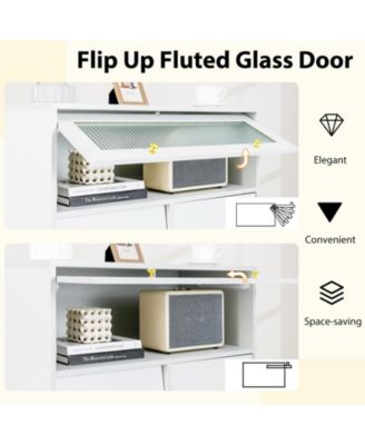 Chest of Drawers with Flip-Up Fluted Glass Door for Bedroom