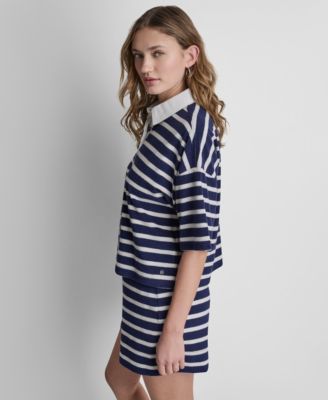 Women's Towelling Terry Stripe Boxy Polo Top