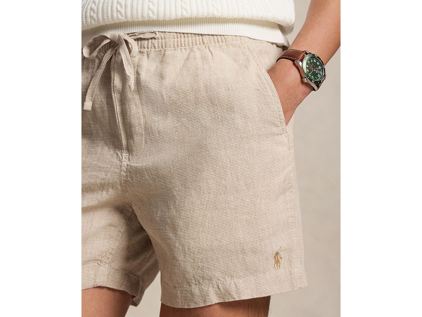 Мужские шорты Polo Ralph Lauren Polo Prepster Linen, цвет: Бежевый белый — фото 2