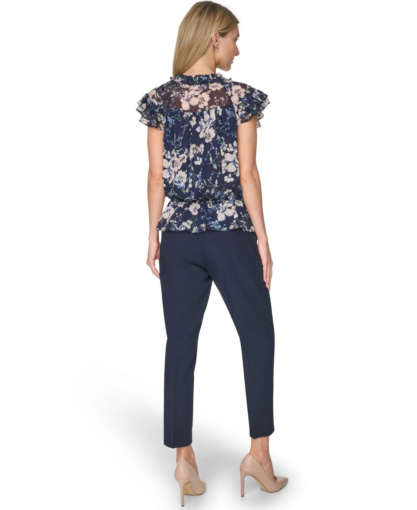Женская блузка Tommy Hilfiger Peplum Flutter-Sleeve Pull-On Blouse, цвет: Mid/Powd — фото 6