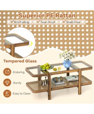 Glass Coffee Table 2 Tier with Storage Shelf