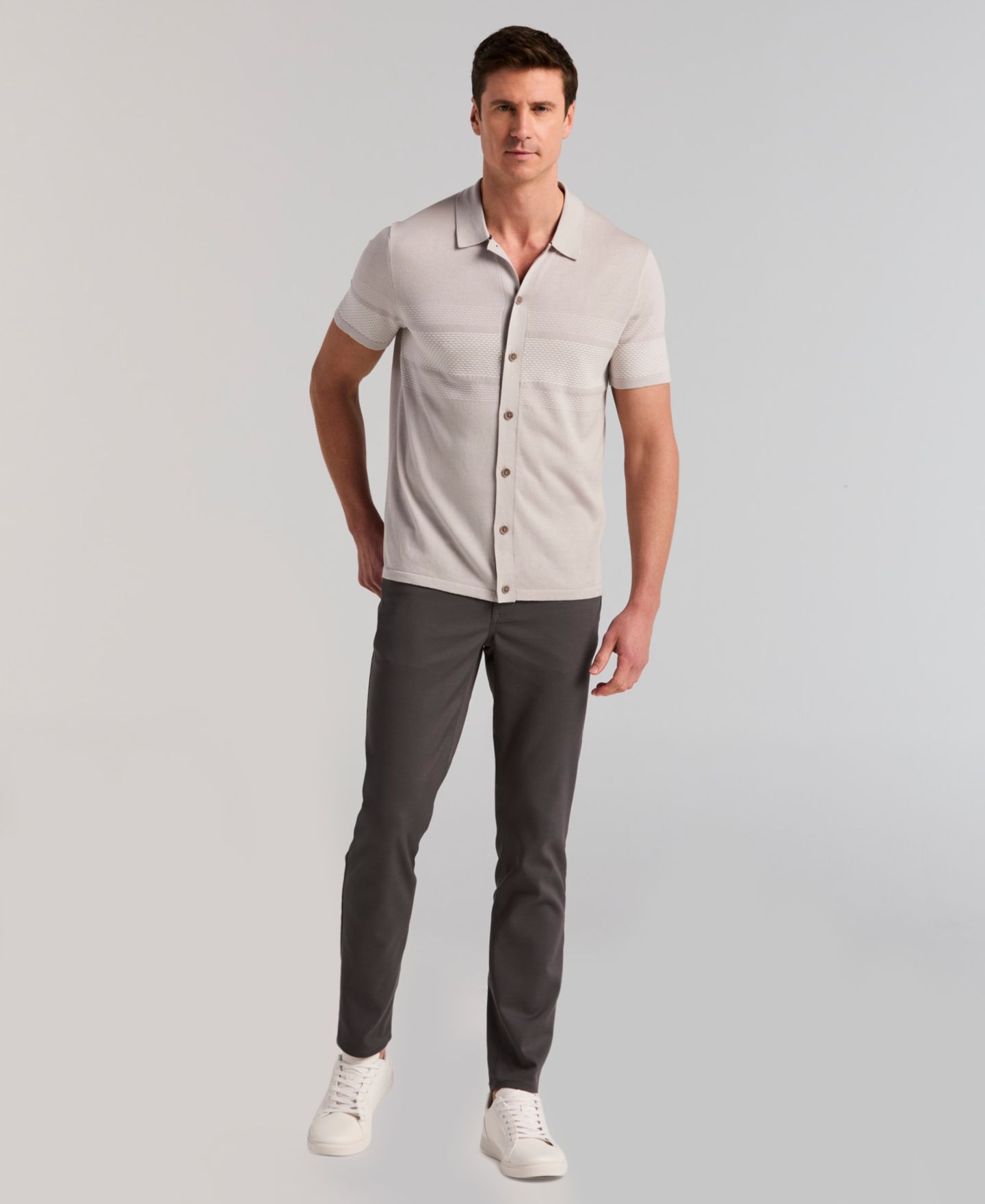 Мужская рубашка Perry Ellis Textured Button Front, цвет: Серый — фото 3