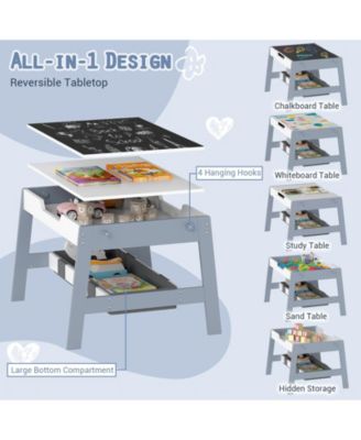 Toddler Table and 2 Chairs 5-in-1 Cute Art Desk Set with Reversible Chalkboard Whiteboard