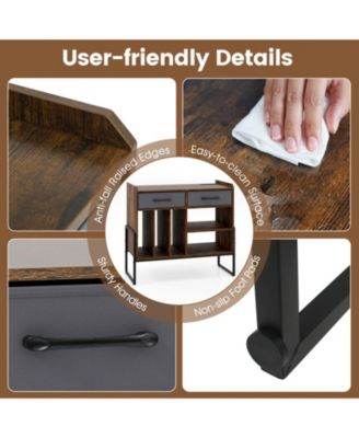 Mid Century Modern Record Player Stand with Charging Station