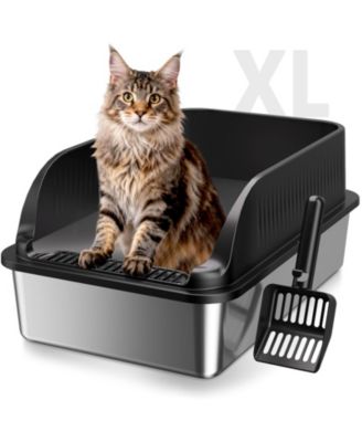 Extra Large Stainless Steel Cat Litter Box Odor Free High Sides With Scoop Easy Cleaning Anti Leak Non Stick