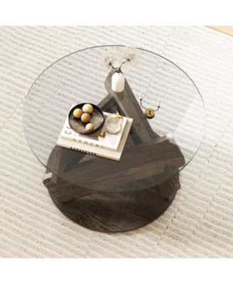 Round Glass Coffee Table with Tempered Glass Top