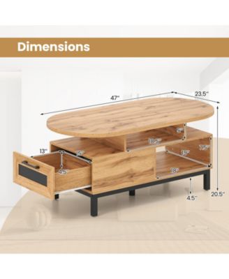 47 in Oval Coffee Table with Storage and Open Compartments