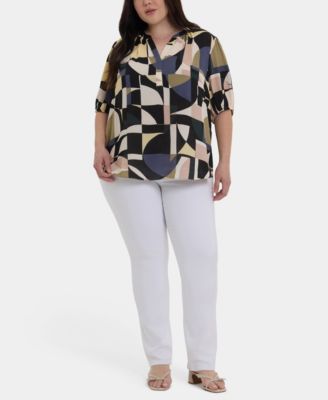 Plus Size Short-Puff-Sleeved Popover Top