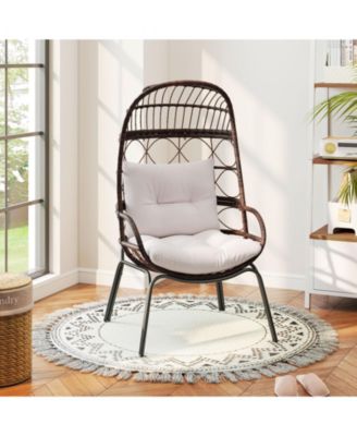 Patio Wicker Egg Chair with Rattan Frame and Seat Cushions