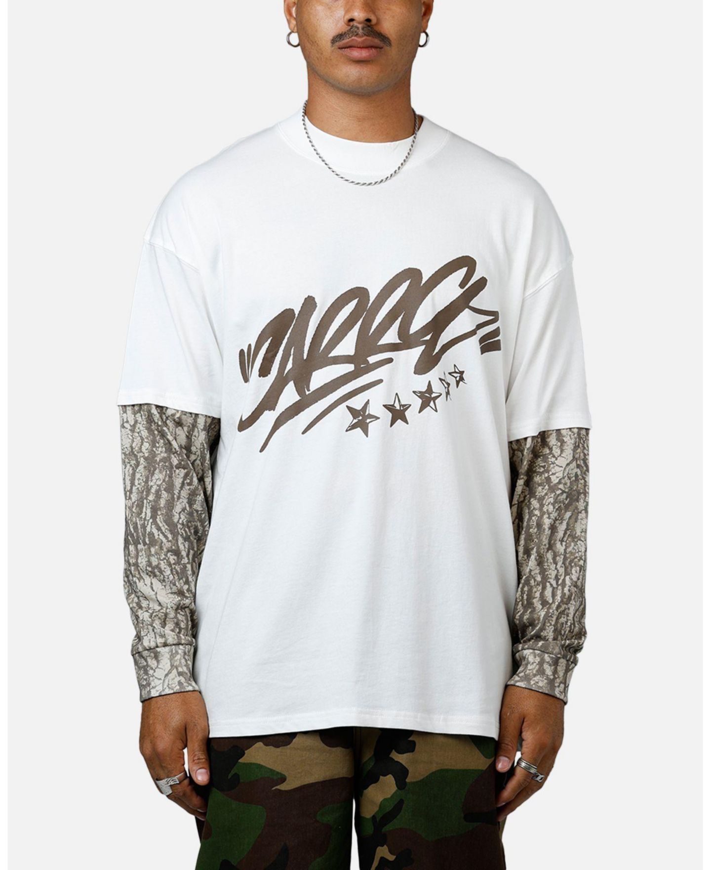Мужская футболка CARRE Graffiti Layered Long Sleeve, цвет: Белый — фото 1
